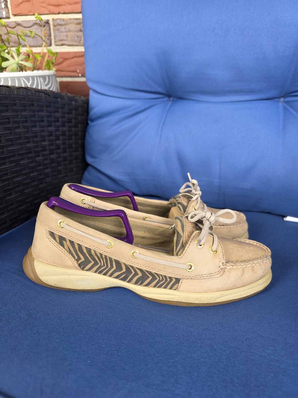 Sperry Top‑Sider Bluefish Zebra Print Leather Boat Shoes Women’s 9.5